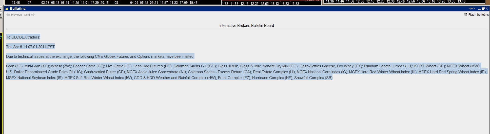 IB Notice CME halt